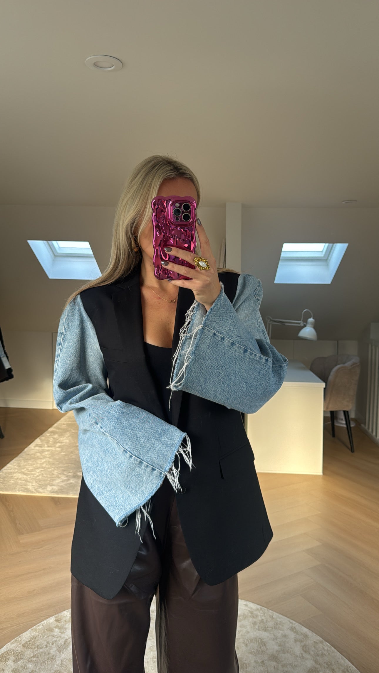 Basic denim blazer - black