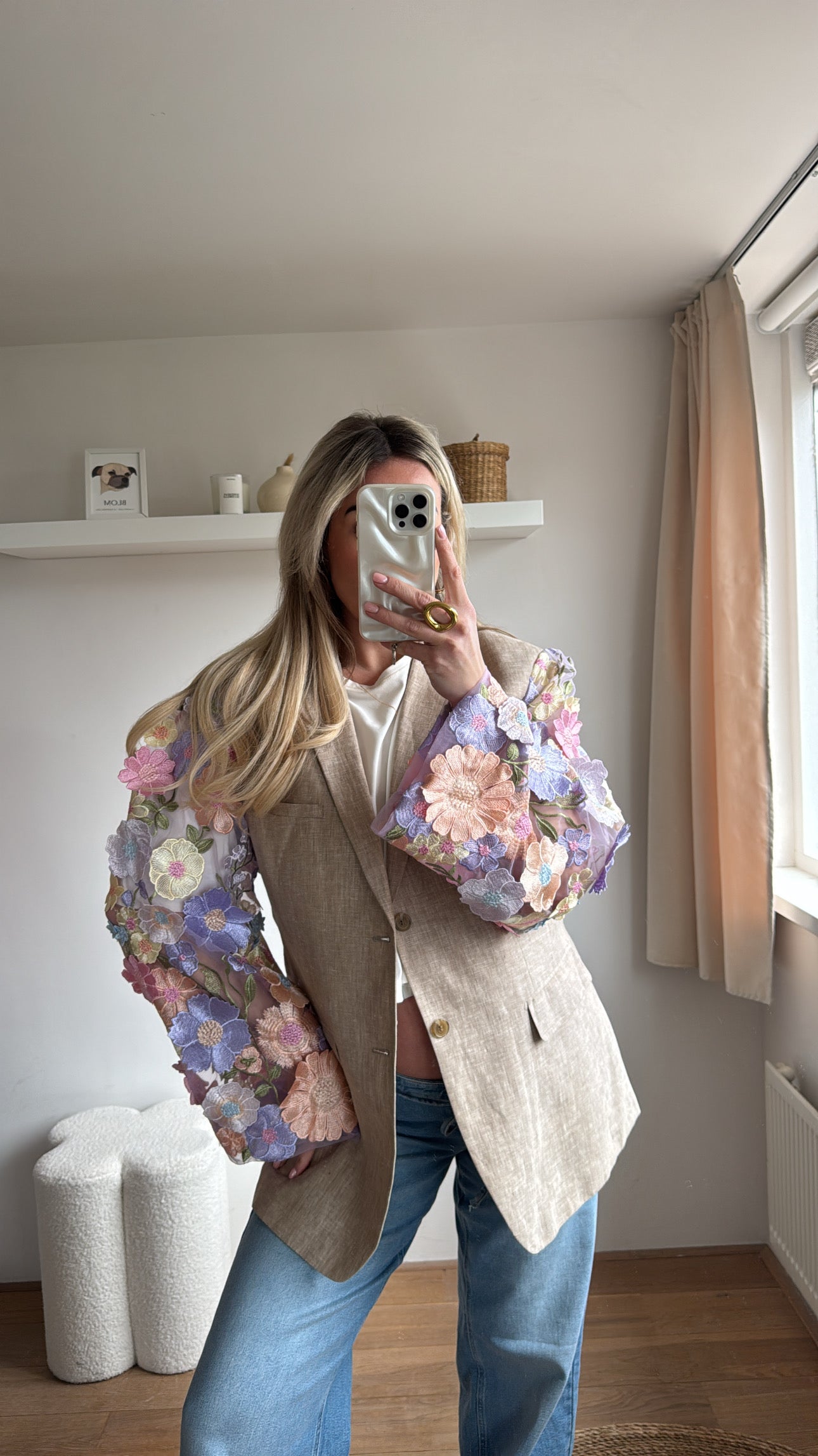 Light flower blazer beige (linnen)