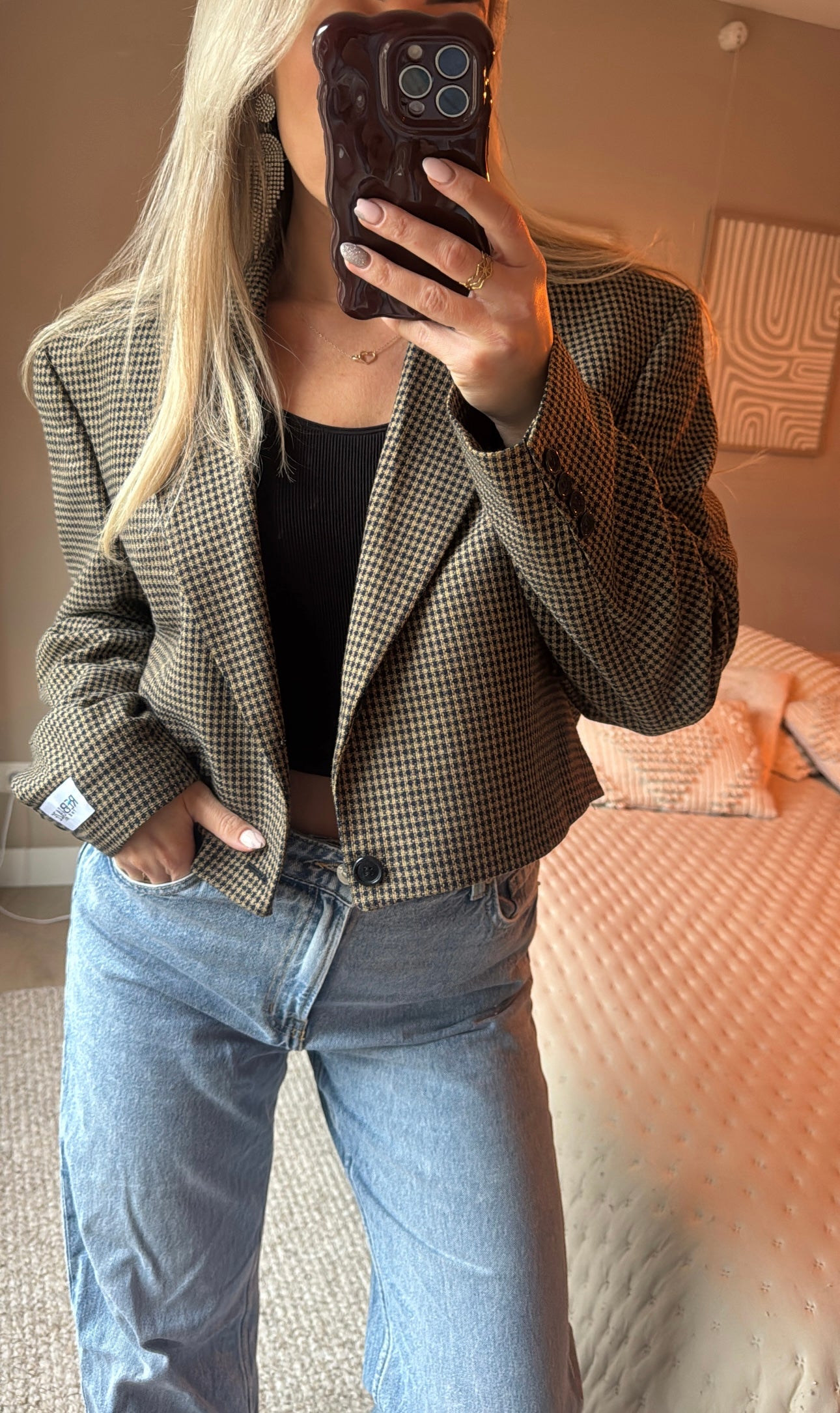 Cropped blazer geruit