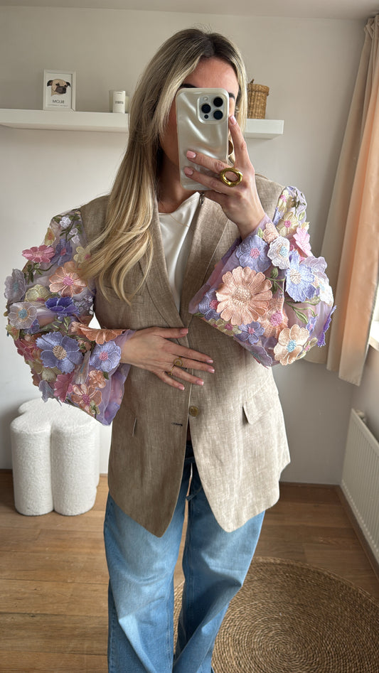 Light flower blazer beige (linnen)