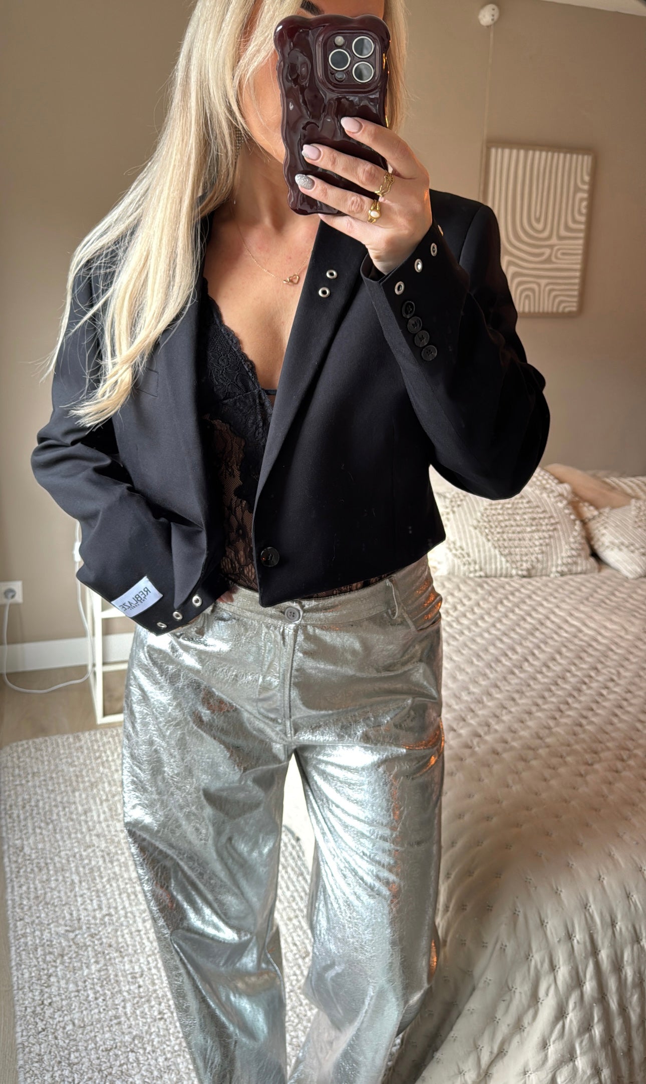 Cropped blazer black - reworked eyelets