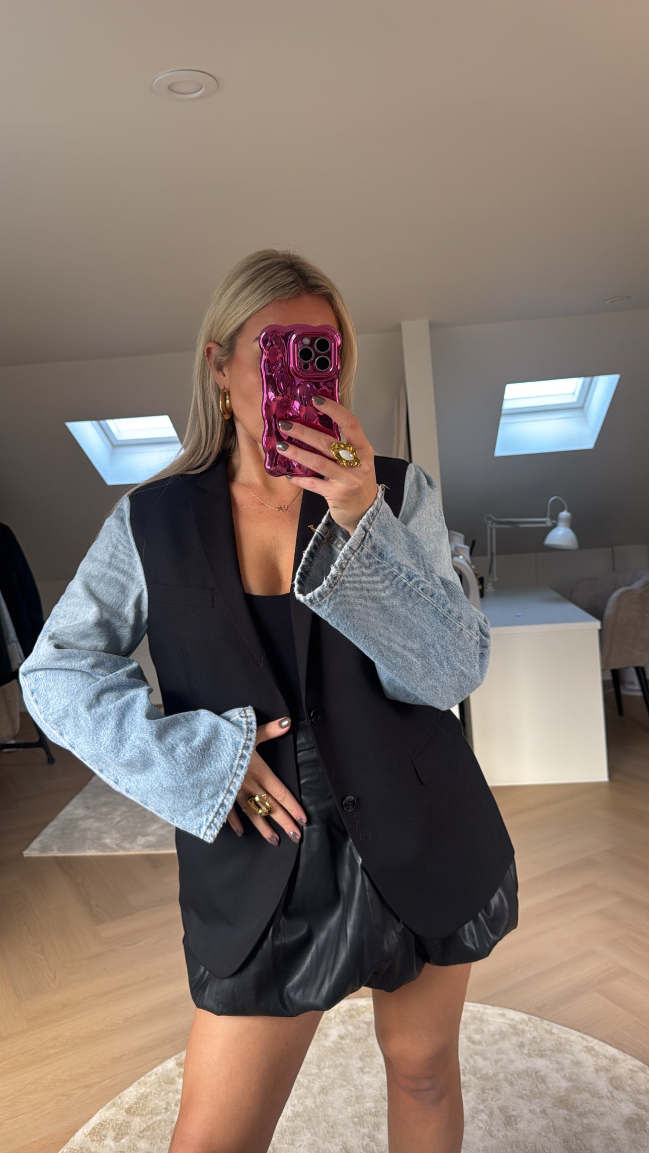 Basic denim blazer - black