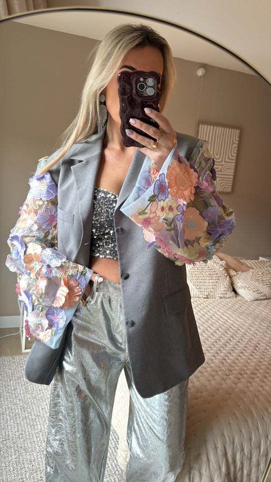 Light flower blazer - Grey