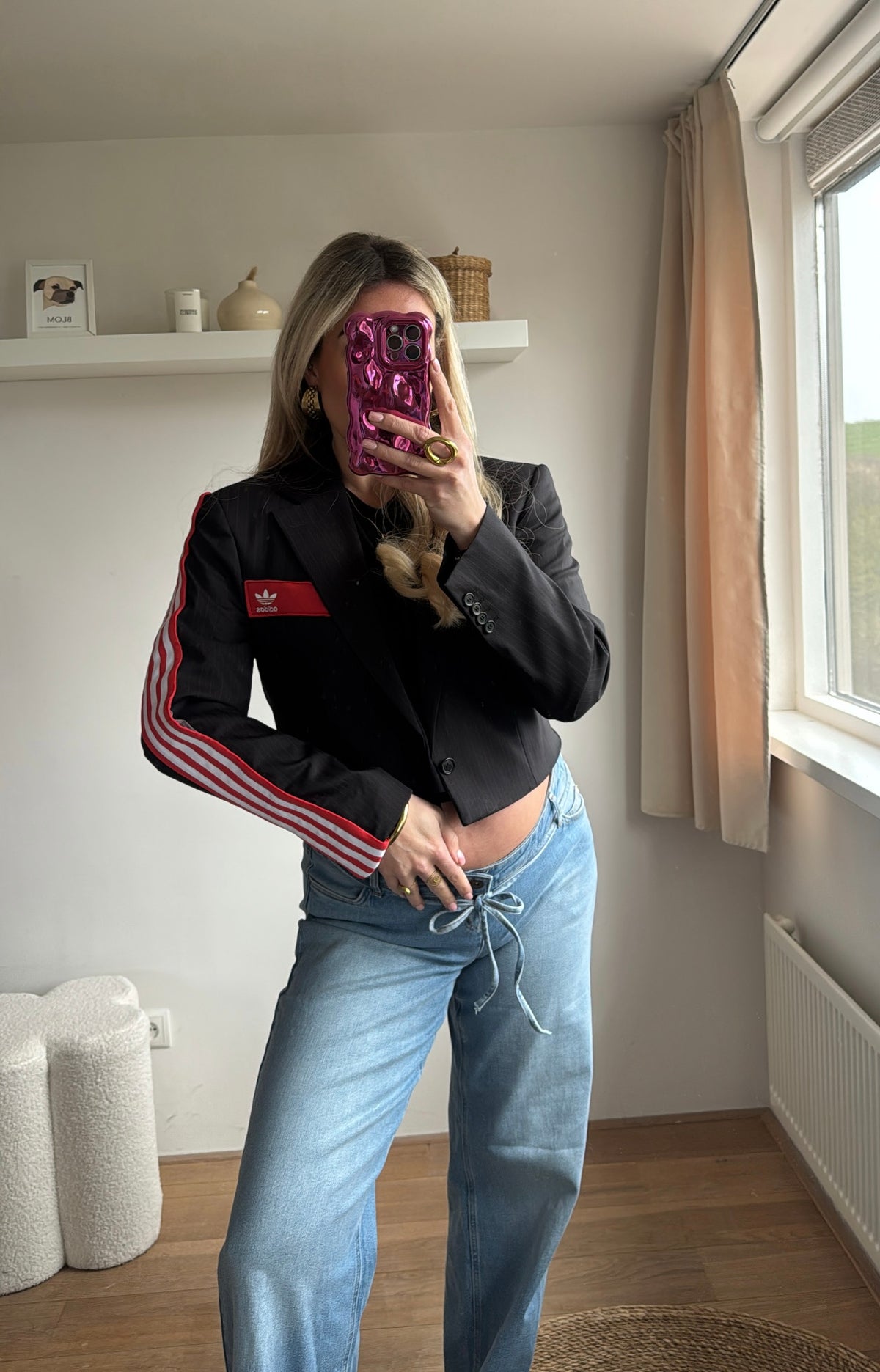 Cropped reworked Adidas blazer - black