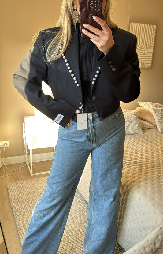 Cropped blazer met parels
