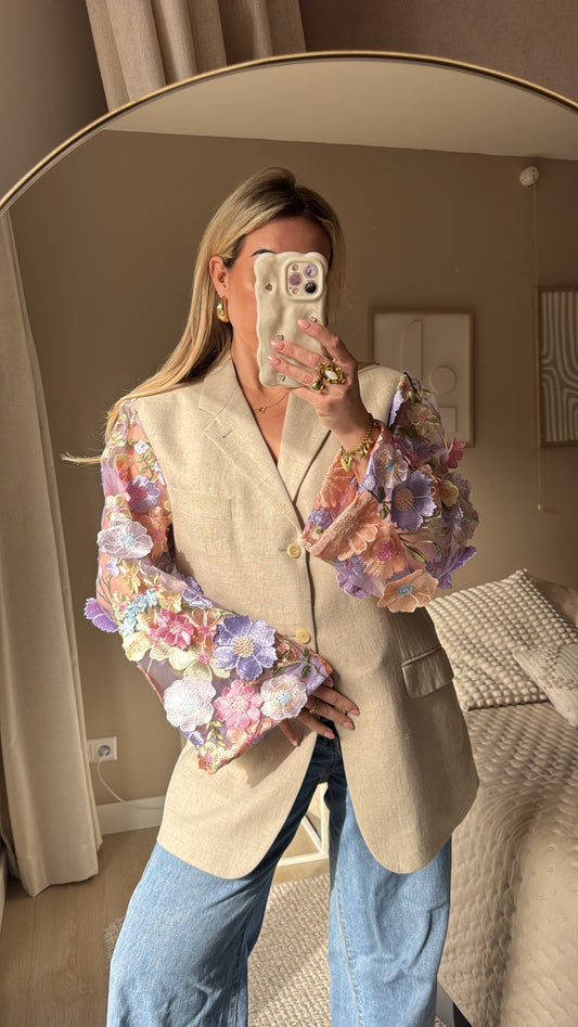 Light flower blazer beige