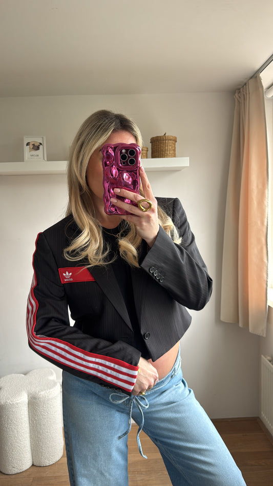 Cropped reworked Adidas blazer - black