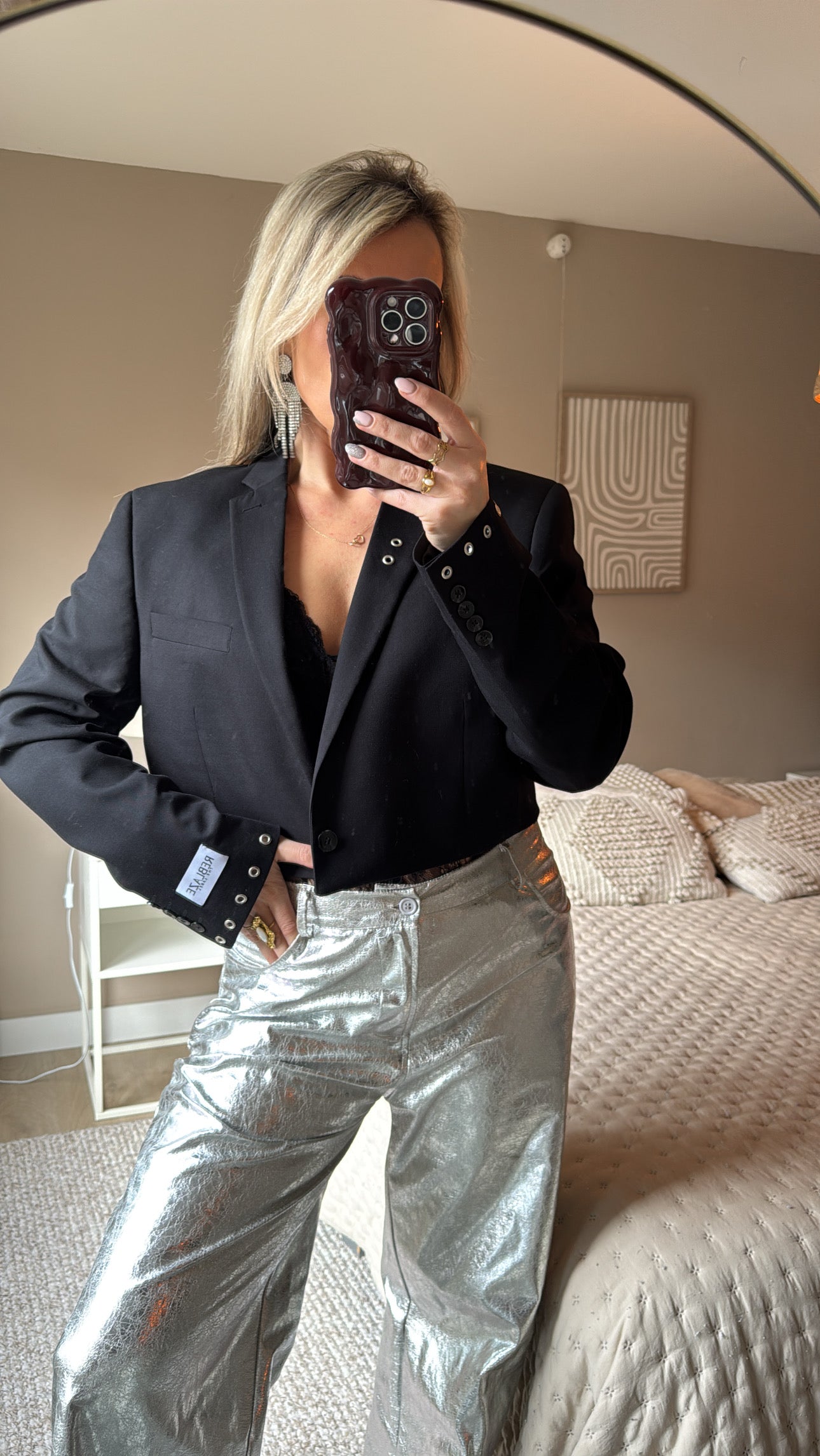 Cropped blazer black - reworked eyelets