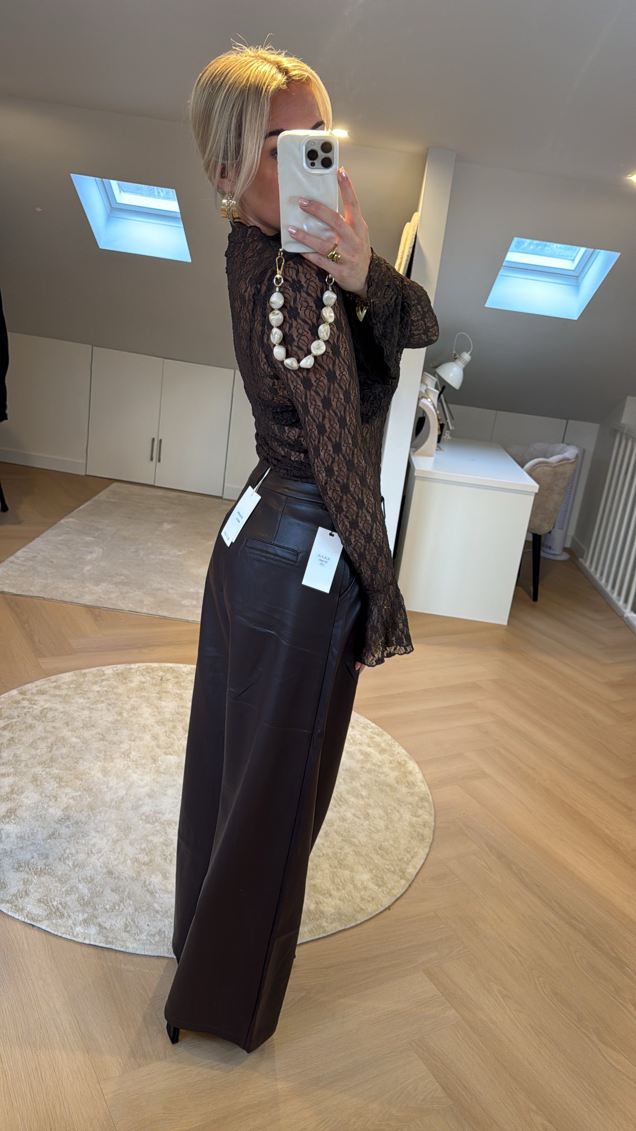 Bruine pu leren wijde - broek