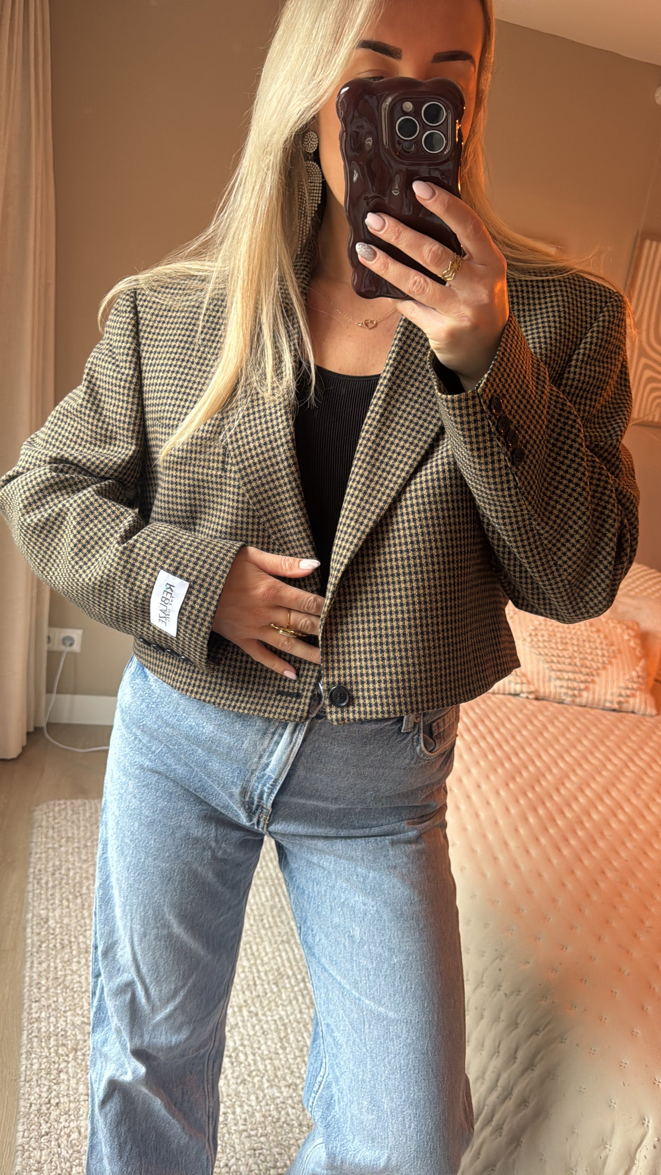 Cropped blazer geruit