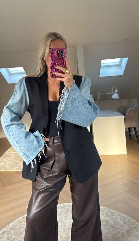 Basic denim blazer - black