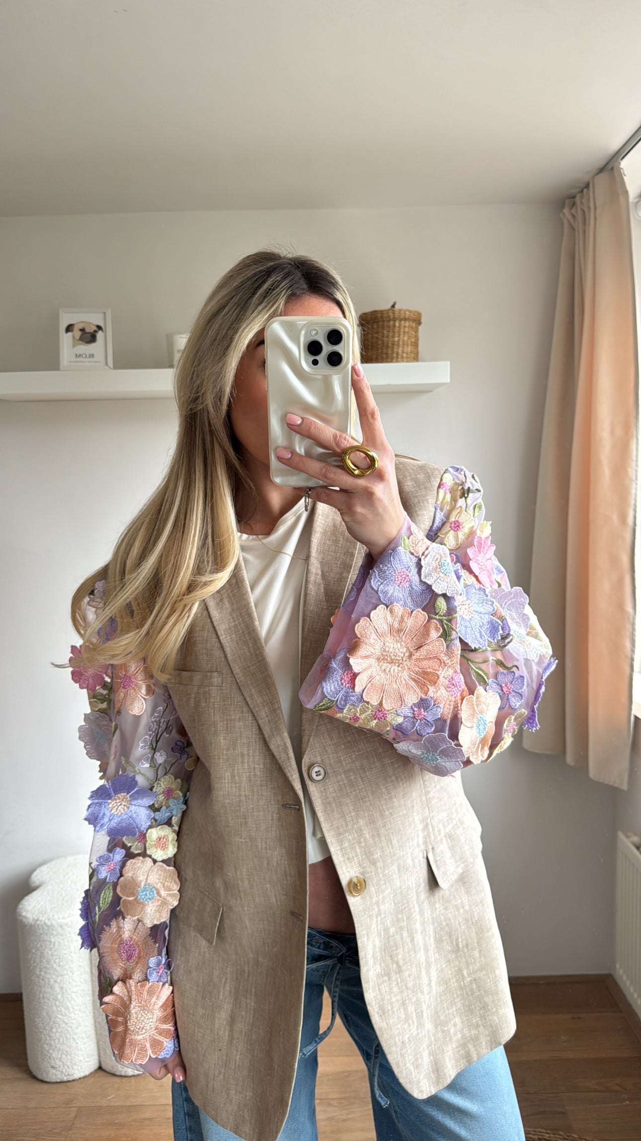 Light flower blazer beige (linnen)