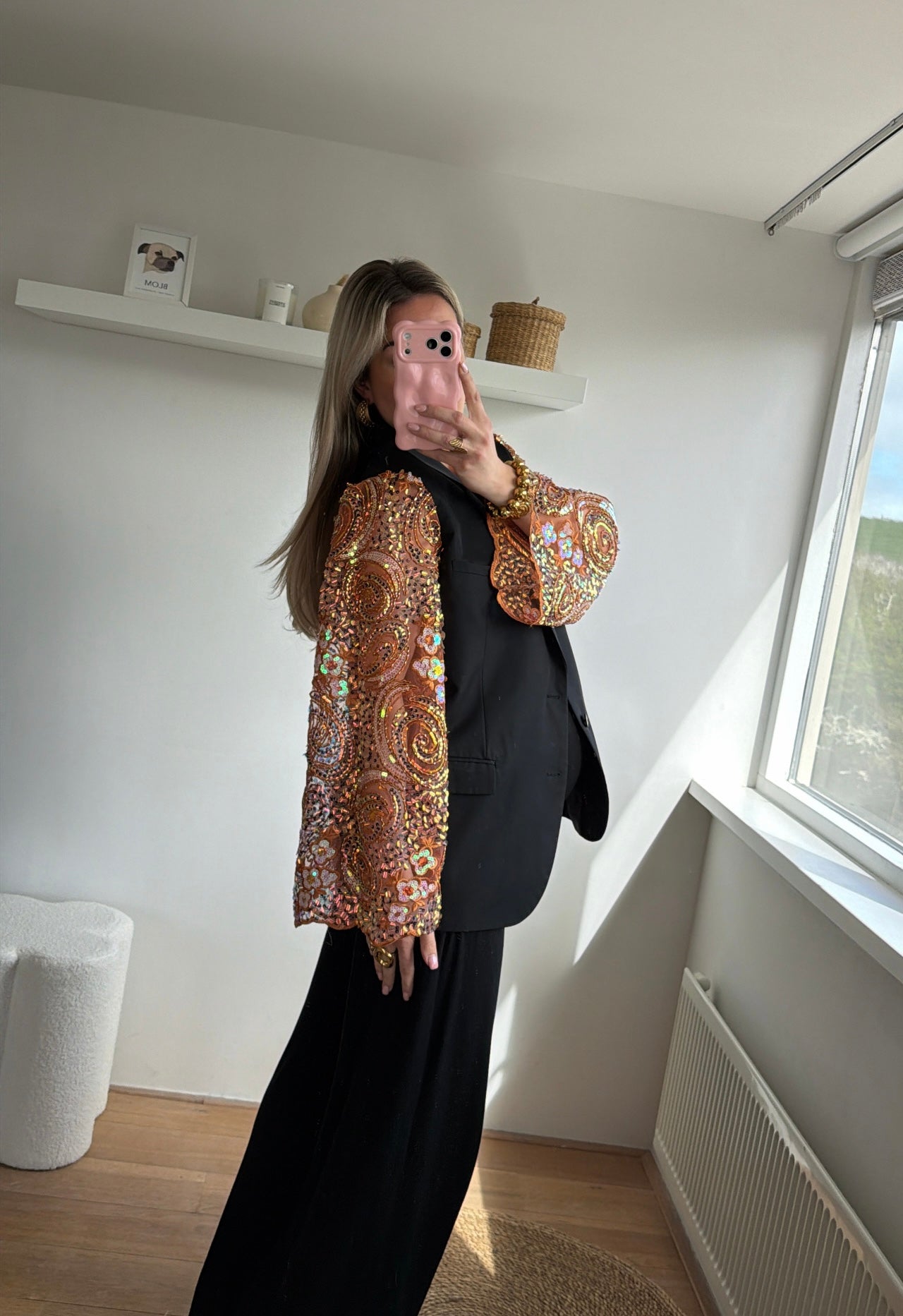 Orange sparkle blazer - maat m
