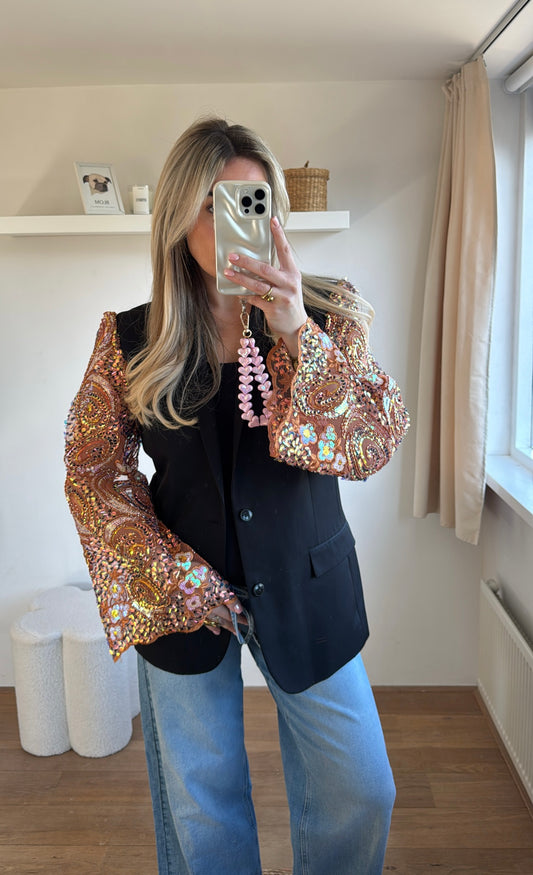 Orange sparkle blazer - maat M