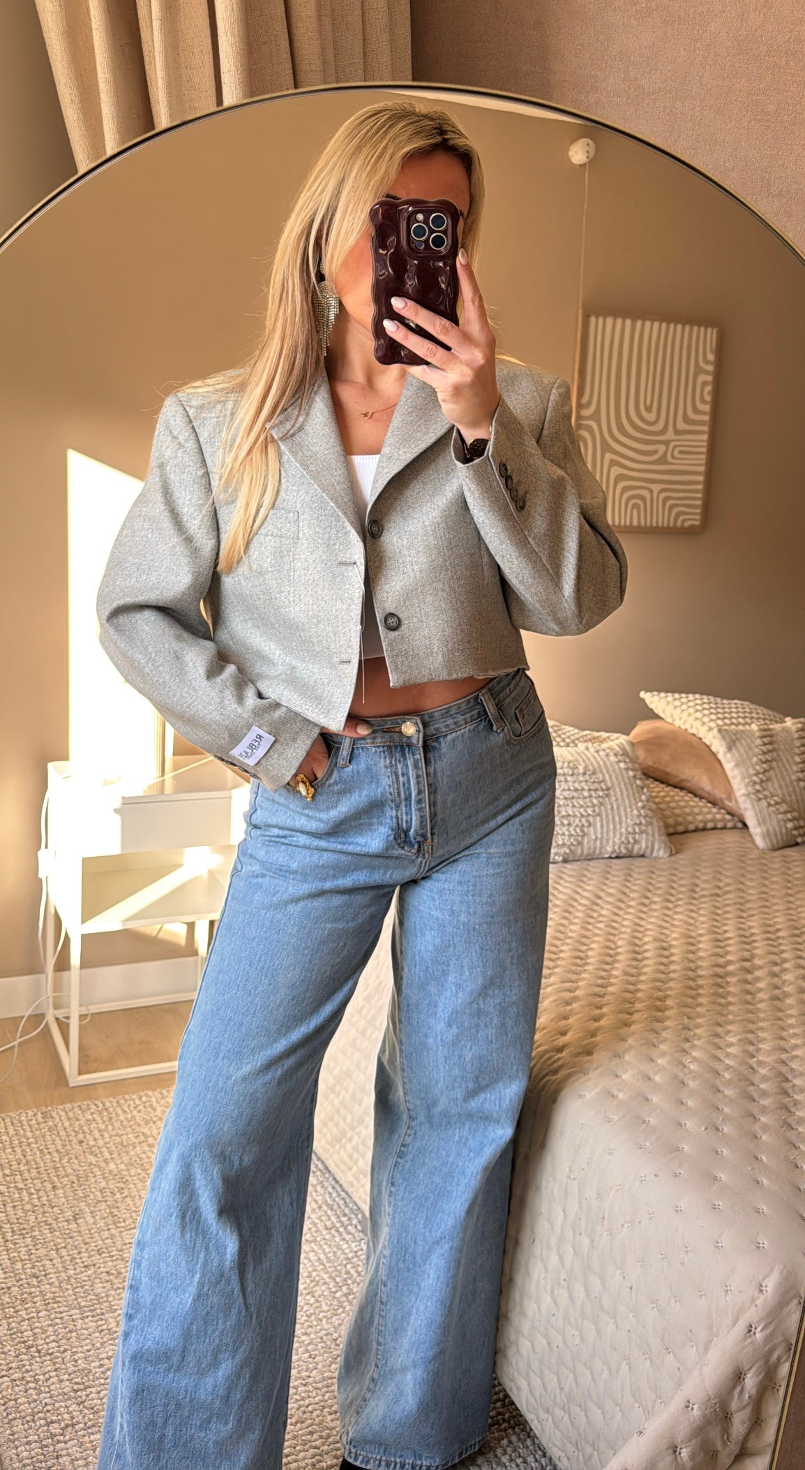 Basic cropped blazer - grey