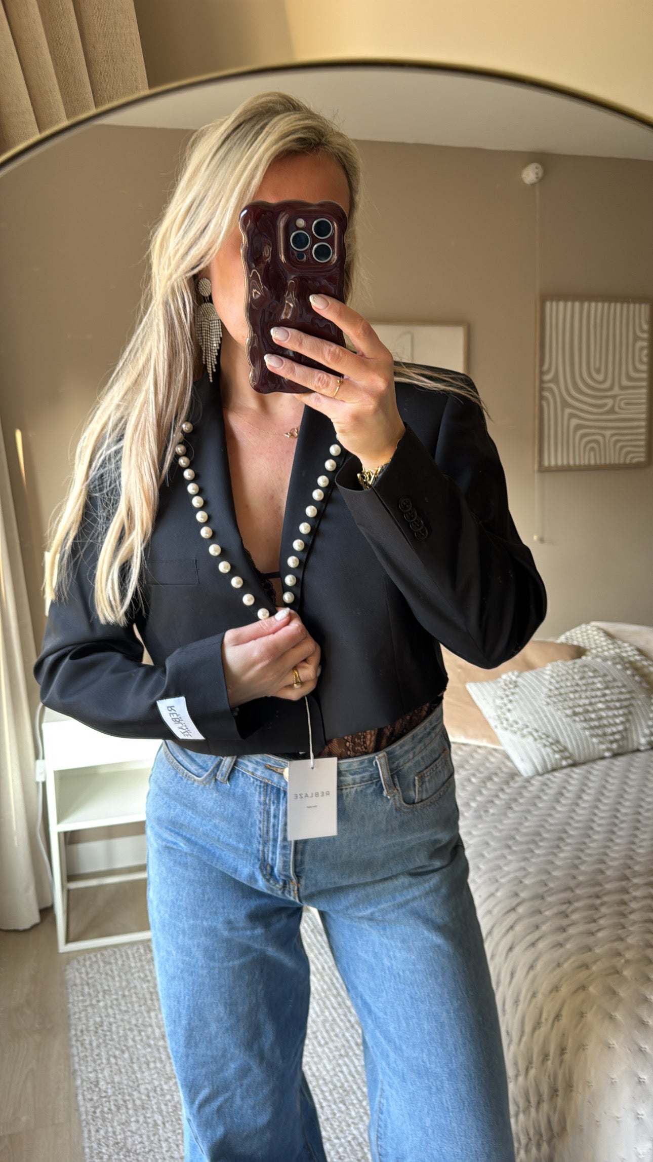 Cropped blazer met parels