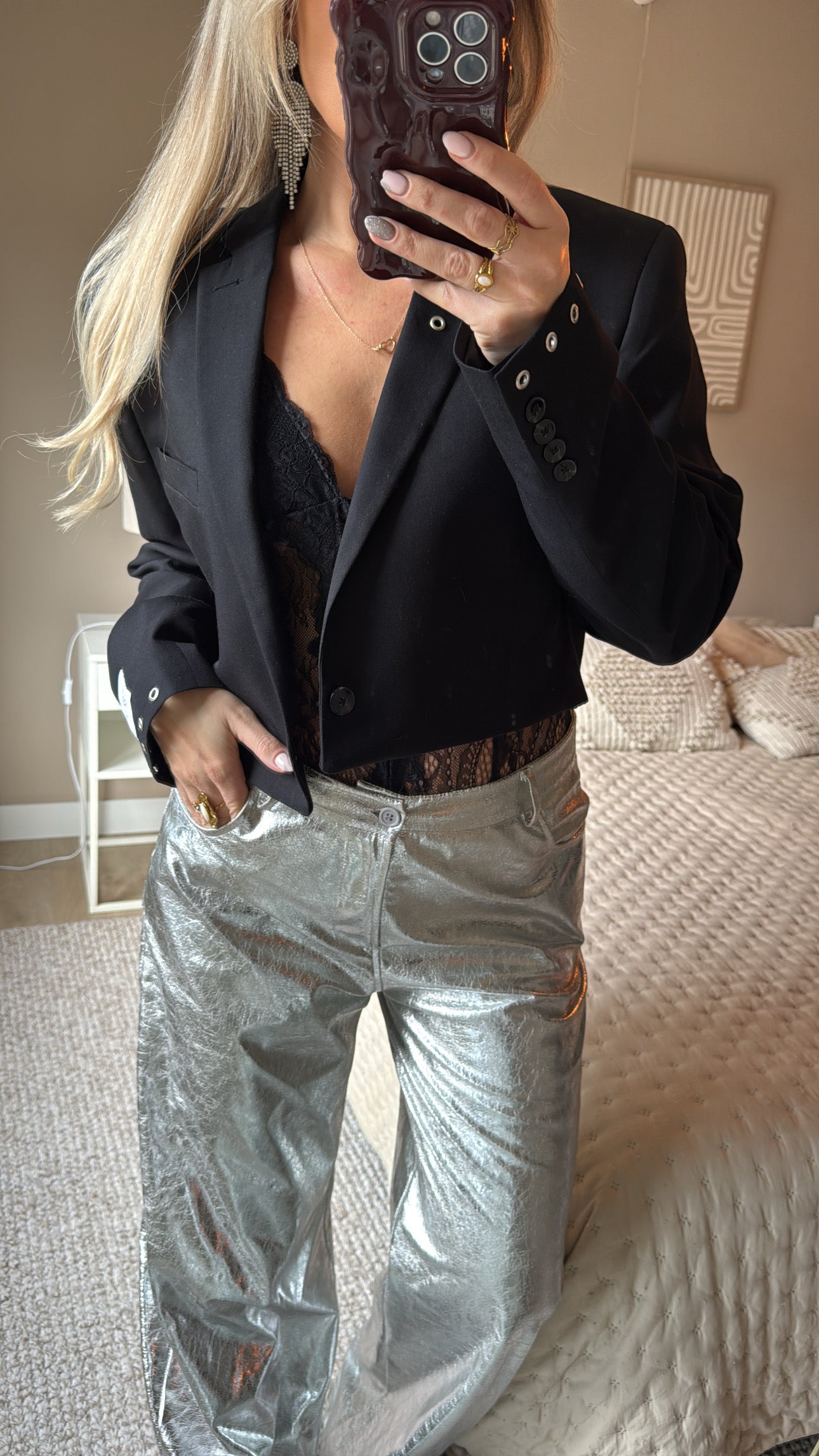 Cropped blazer black - reworked eyelets